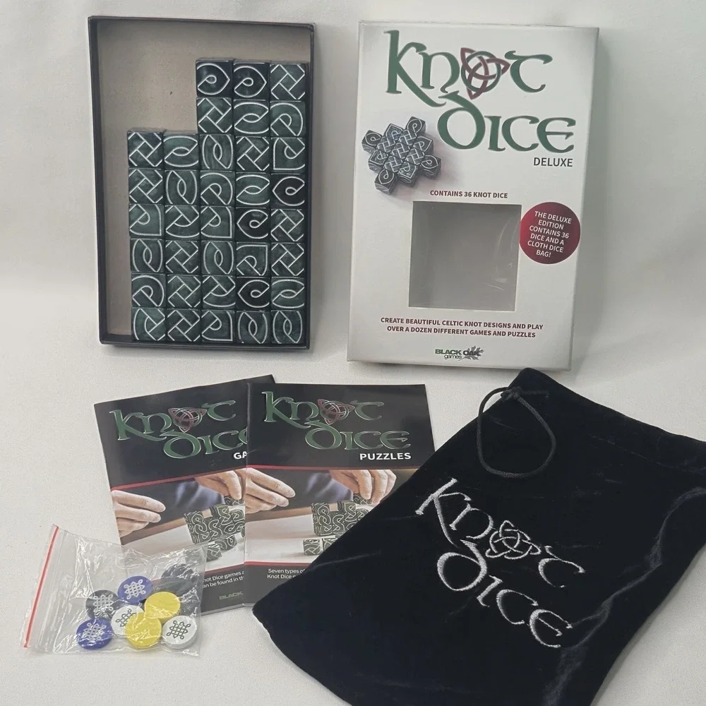 Knot Dice Deluxe Complete Black Oak Games Celtic Puzzle Game 36 Dice Bag Chips